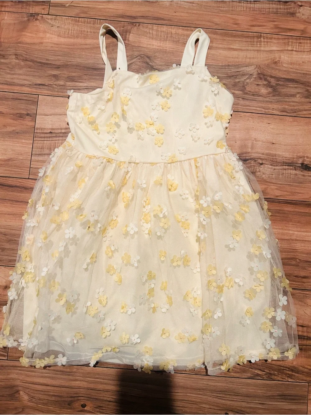 The Children's Place Cream Dress with Yellow Floral Appliqués